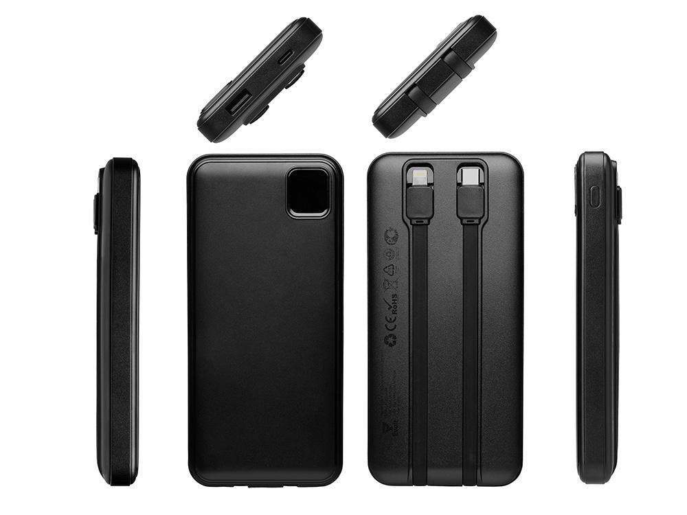 Внешний аккумулятор со встроенными кабелями Фрэйм, 10000мач