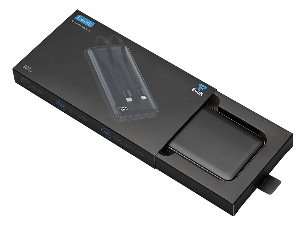 Внешний аккумулятор со встроенными кабелями Фрэйм, 10000мач
