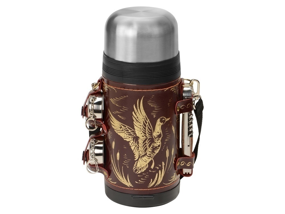 Термос в кожаном чехле