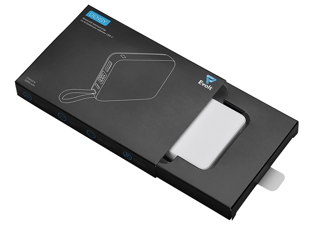 Внешний аккумулятор со встроенным кабелем USB-C Дэнси, 5000 мАч